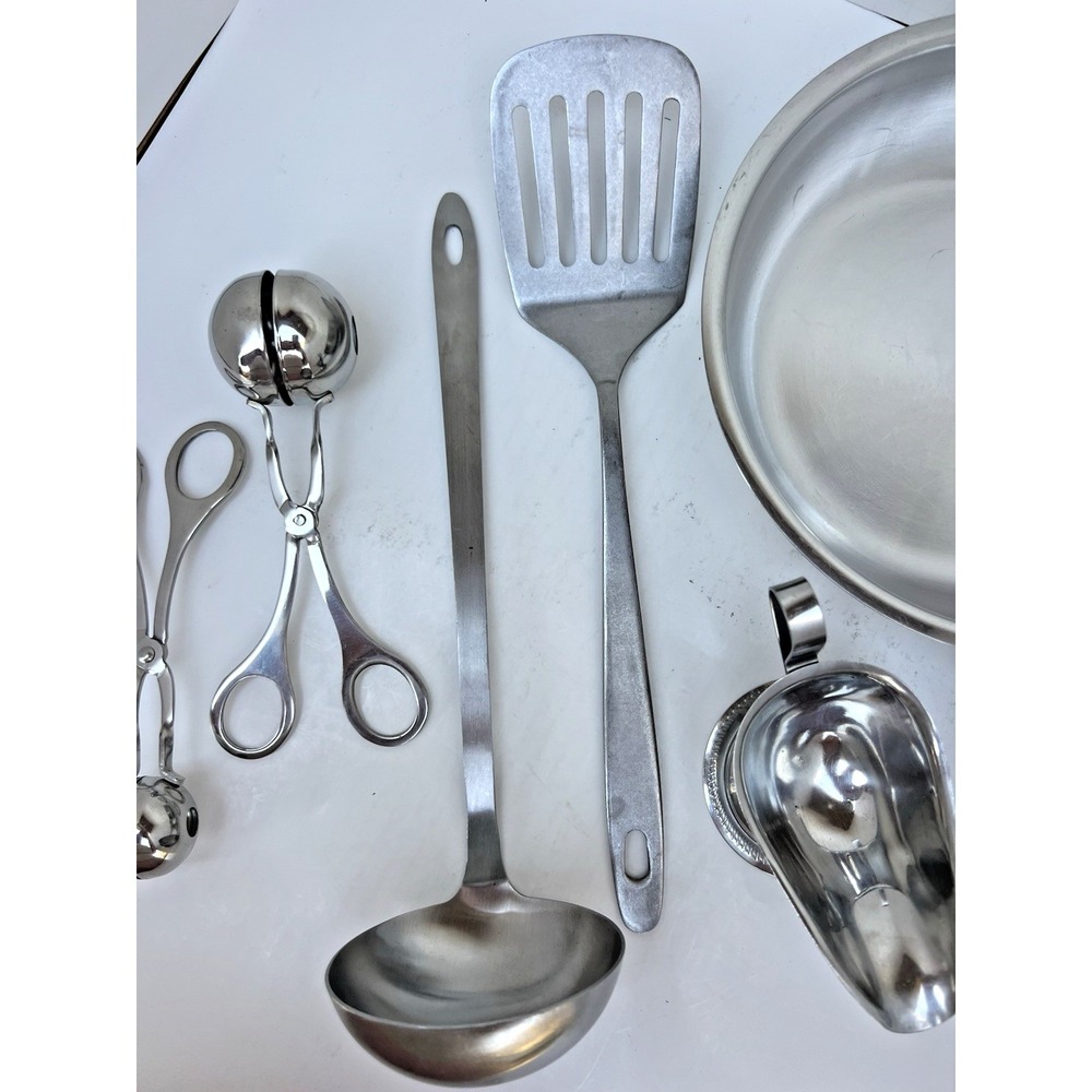 Kitchen Utensil Bundle Stainless Steel Skillet Ladle Spatula Gravy Boat Scoops - Picture 3 of 12